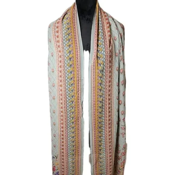 Boho Floral Embellished Scarf Multicolor Lightweight Shawl Wrap Festival - Picture 2 of 12